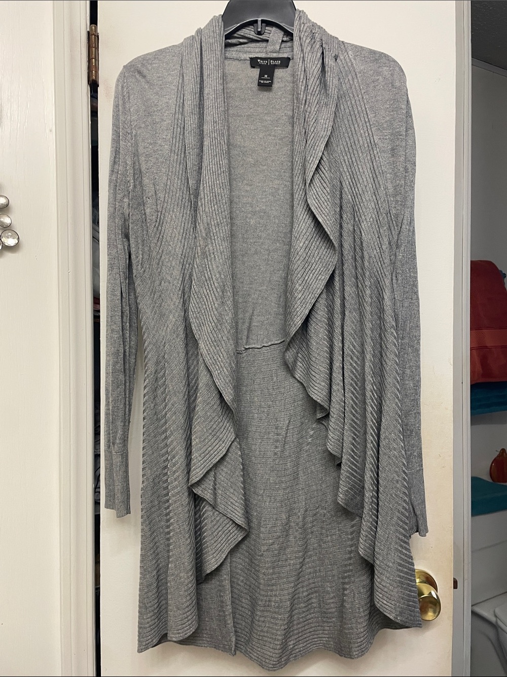 White House Black Market Light Gray Ribbed Waterfall Cardigan